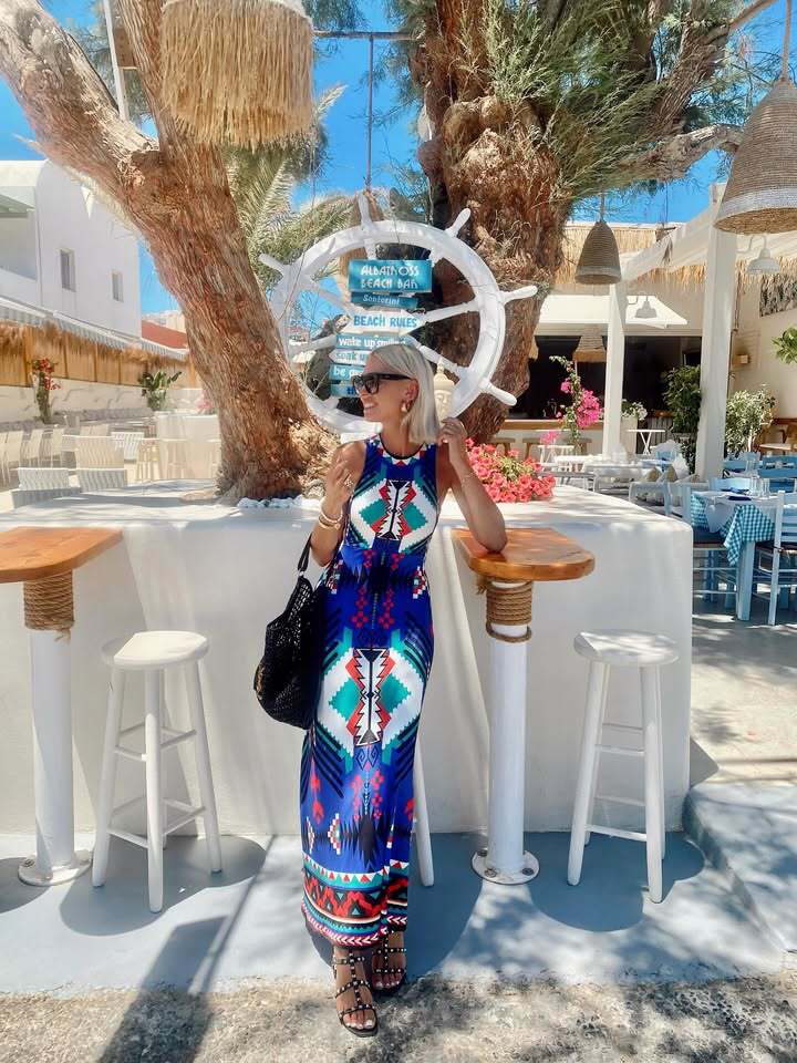 Strapless printed seaside resort maxi dress