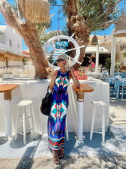 Strapless printed seaside resort maxi dress