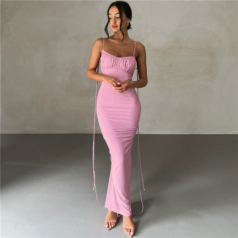 Suspenders Backless Slim Fit Sheath Elegant Dress