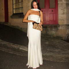 Vestido elegante de otoño, ajustado, de cintura media, cruzado en el pecho, con dobladillo de pez y estampado de chal en la parte inferior