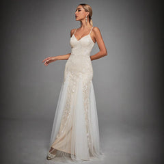 Strap Evening Dress Birthday Party Heavy Work Dress Slim Lace Fishtail Gown Annual Party Evening