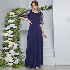 Voile Dress round Neck High Waist Half Sleeve Dress