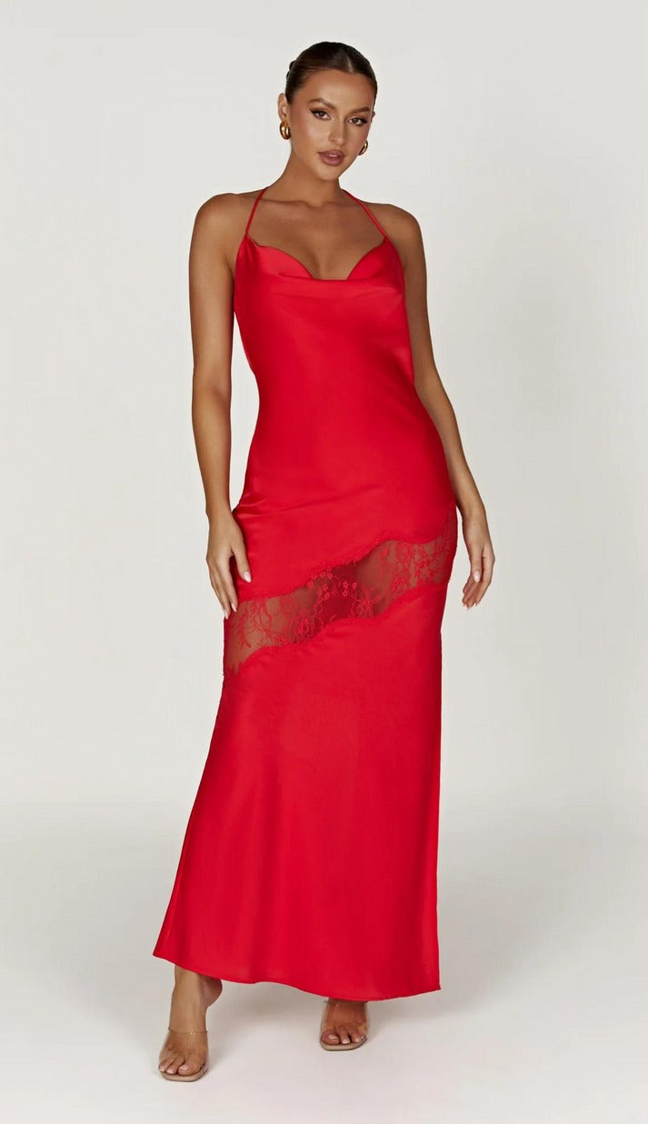 Dress Sling Backless Gauzy Stitching Elegant Dress (3 Colors)