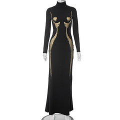 Vestido estampado de manga larga y cintura alta