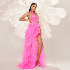 Vestido de cóctel de noche elegante, sin mangas, de alta gama, con cuello halter, largo y lentejuelas, para dama de honor