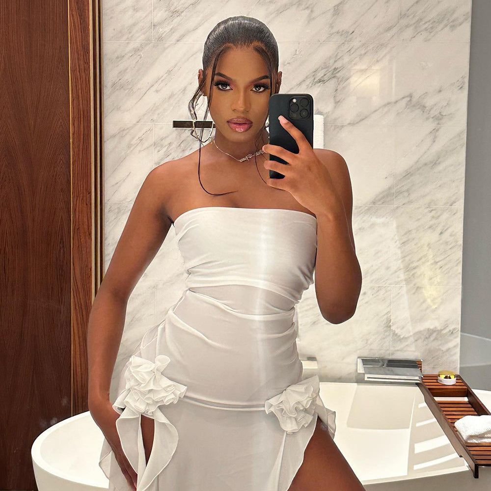 Strapless Dress Backless Slit White Dress Sexy
