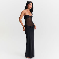 Detachable Shoulder Strap Twist Mesh Slim Fit Dress