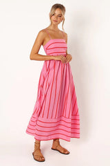Striped Sleeveless Strap Backless Large Swing Casual Dress