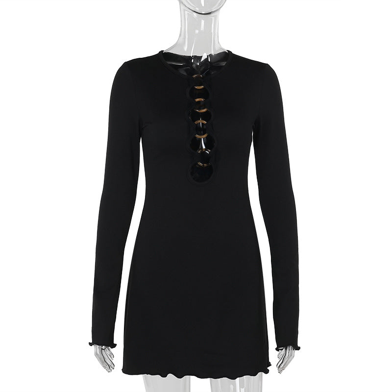 Vestido estrecho de punto con mangas largas y aberturas