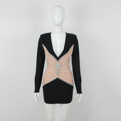 Vestido elegante con escote en V y borlas de diamantes de imitación