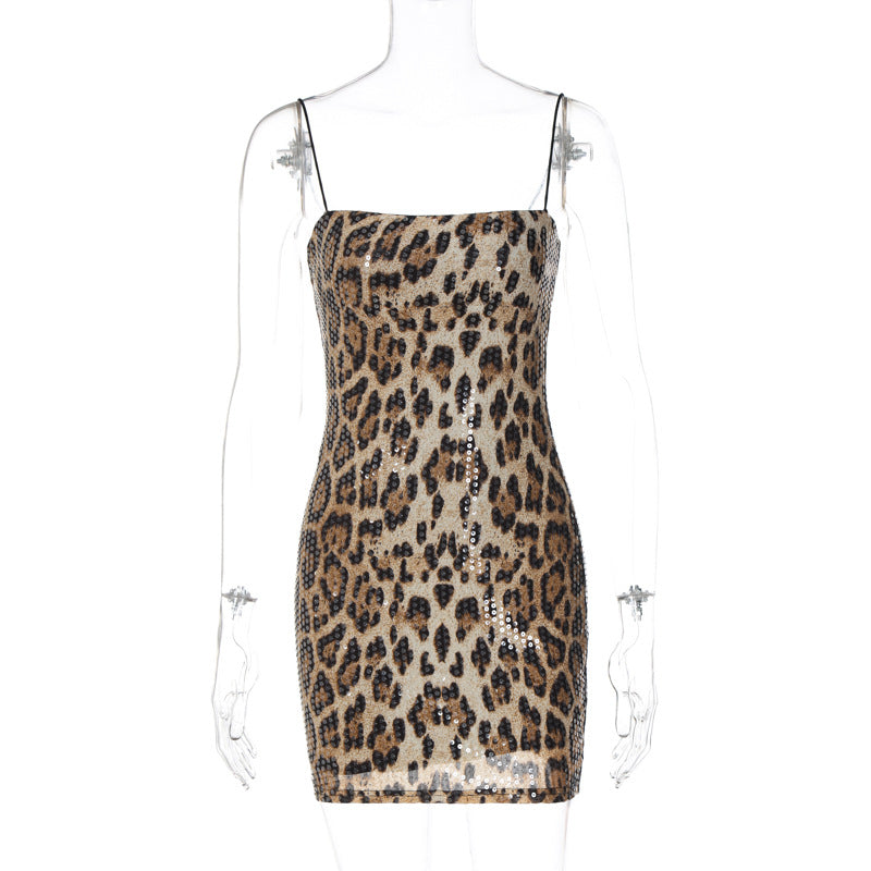 Leopard Print Street Nightclub All Match Strap Sequin