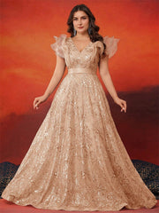 Plus Size Clothes Elegant Sequin V neck Patchwork Ruffled Party Cocktail Dinner Evening Dress