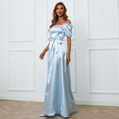 Vestido de noche elegante de corte A para boda, de un solo escote, de largo medio y escote cruzado, para graduación y formal.
