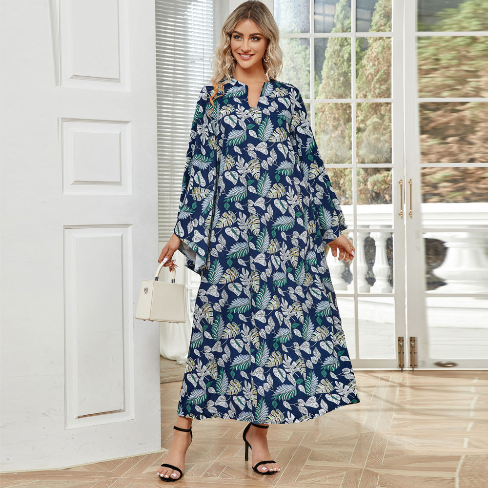 Dress Printed Elegant Batwing Sleeve Arabic Robe