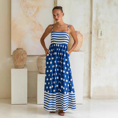 Tirantes sin espalda estampados, cintura alta y vuelo grande