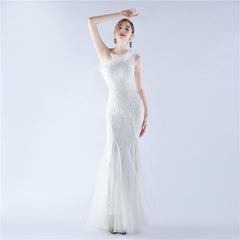 Craft Order Ostrich Feather Mesh Stitching Sequin High End Evening Dress
