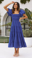 Vestido ajustado de fiesta con espalda descubierta y vuelo amplio, cuello descubierto, estampado de verano