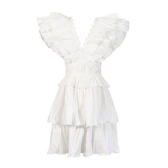 V neck Ruffled Flying Sleeves Vacation Tiered Dress