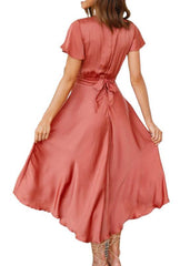 Elegant Short Sleeve V-neck Asymmetric Dress
