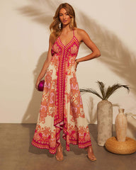 Vestido informal de fiesta con tirantes estampados midi