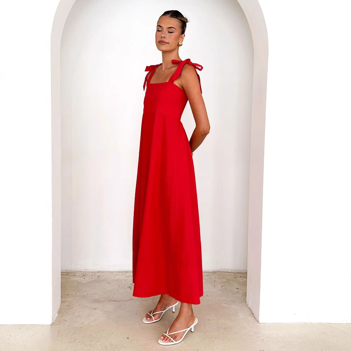 Solid Color Tube Top Maxi Lace up Dress