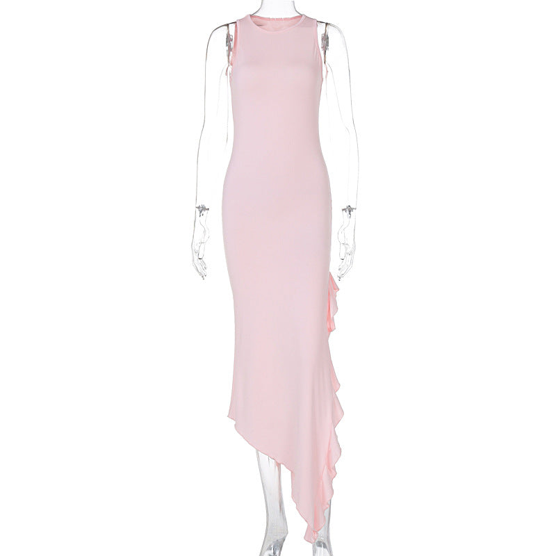 Slim Fit Ruffled Stitching Irregular Asymmetric Dress