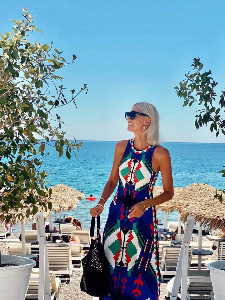 Strapless printed seaside resort maxi dress