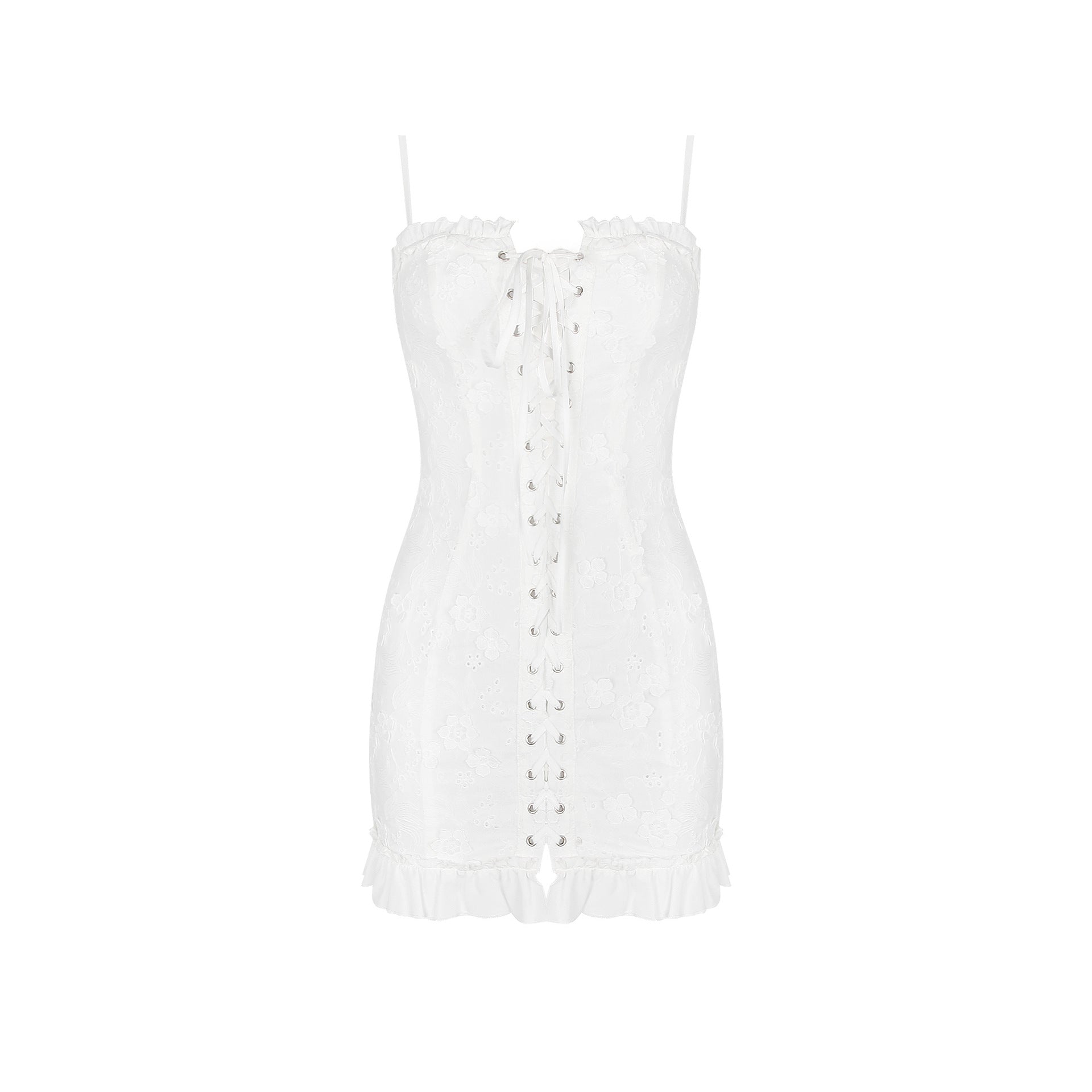 Short Sling Dress Lace up White Hip