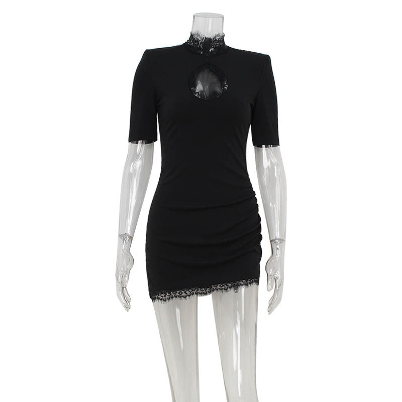 Bolso de cadera fino para fiesta con costuras de encaje calado y recortes