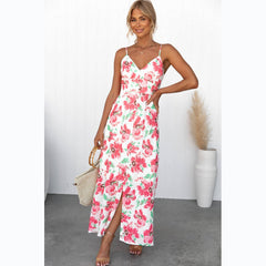 Floral Print Fresh Sweet Spaghetti-Strap Dress Vintage Floral