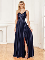 Vestido de seda con tirantes, sin espalda, azul, para dama de honor, de noche
