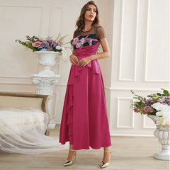 Lace Lined Sling High Waist Embroidery Large Swing Dress