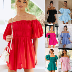 Solid Color Dress Backless off Neck Dress for