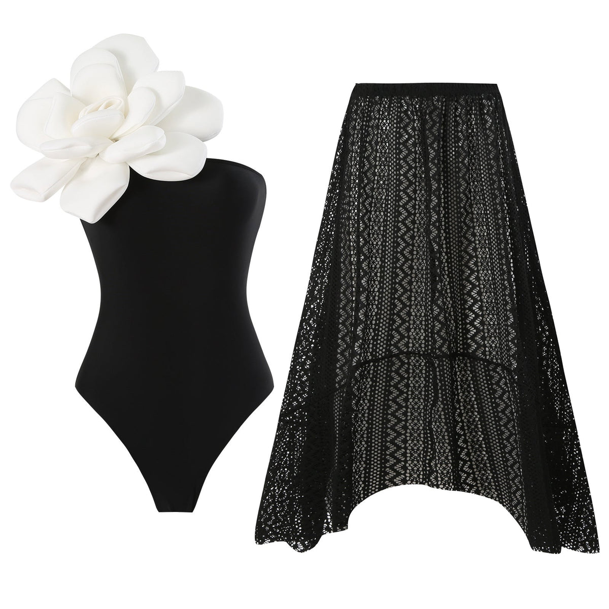 One Piece Swimsuit Skinny Slimming Big Floral Swimsuit Outfit Chiffon Dress