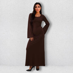 Vestido de manga larga con escote en U y tiras en las axilas grandes