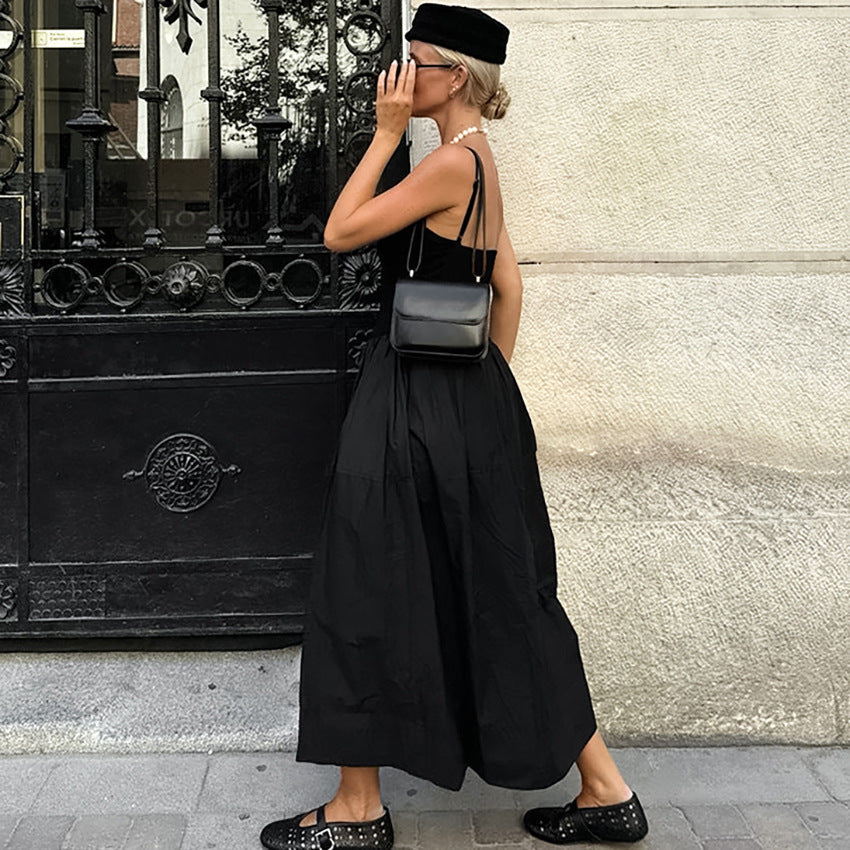 Camisón negro de otoño para mujer, ropa de abrigo negra, pijama para estar en casa