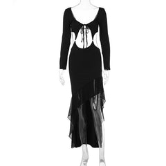 Vestido ajustado de cintura alta, sin espalda, con escote en V y abertura en el pecho