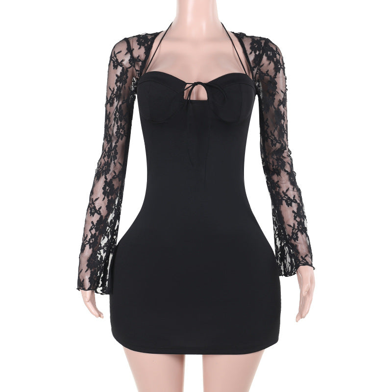 Elegant Slim Lace Long Sleeve Hip Wrapped