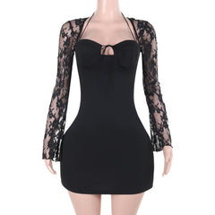 Elegant Slim Lace Long Sleeve Hip Wrapped