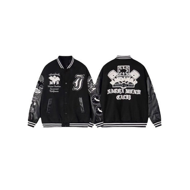Patchwork PU Leather Baseball Jacket