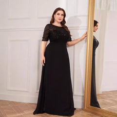 Vestido largo de gasa con lentejuelas y cola de pez para dama de honor, vestido de cóctel de noche, talla grande, manga corta