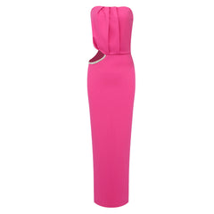 Fall Rose Red Waist Hollow Out Cutout Out Rhinestone Tube Top Dress Dress