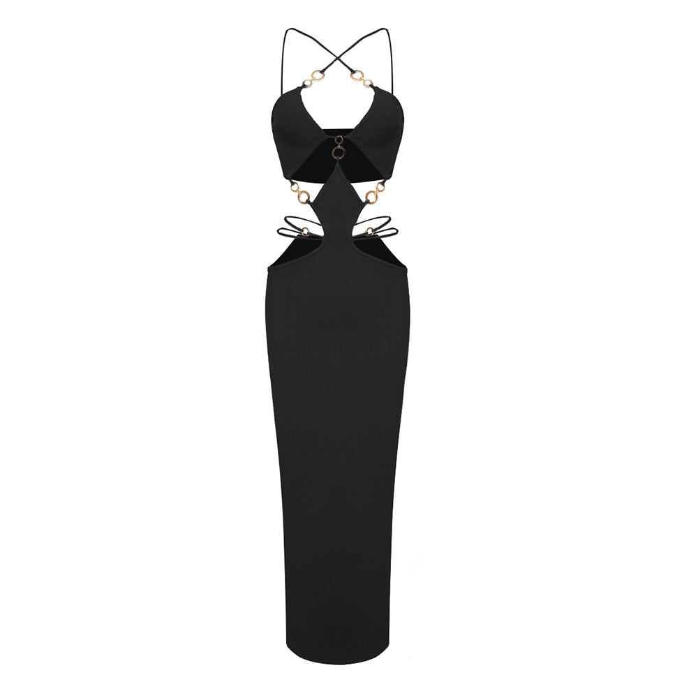 Halter de una pieza con aro de metal negro y tirantes para otoño