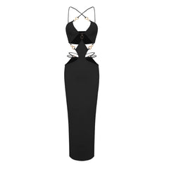 Halter de una pieza con aro de metal negro y tirantes para otoño