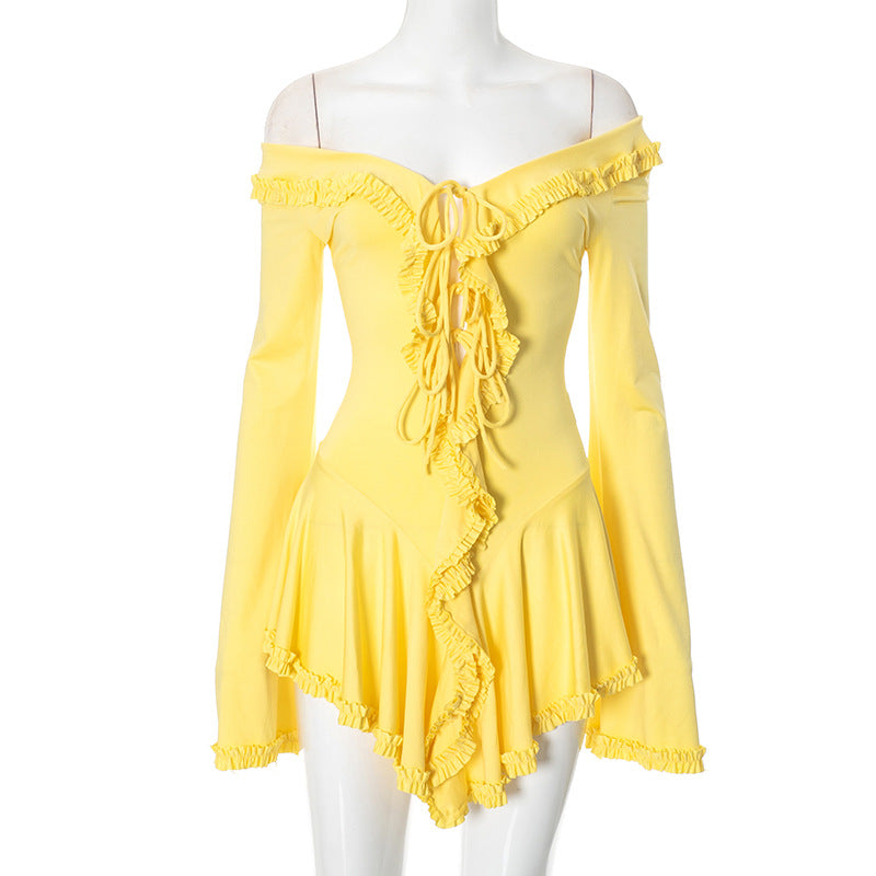 Sweetheart Solid Color Lace off Shoulder Dress