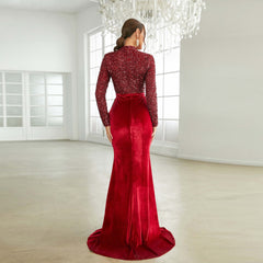 Long Sleeved Sequined round Neck Annual Party Party Evening Dress Bridesmaid Dress for