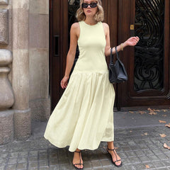 Vestido tipo chaleco francés sin mangas, de alta calidad, con costuras plisadas y adelgazante.
