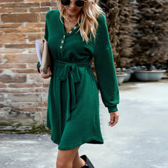 Solid Color Dress  Casual Long Sleeve Knitted