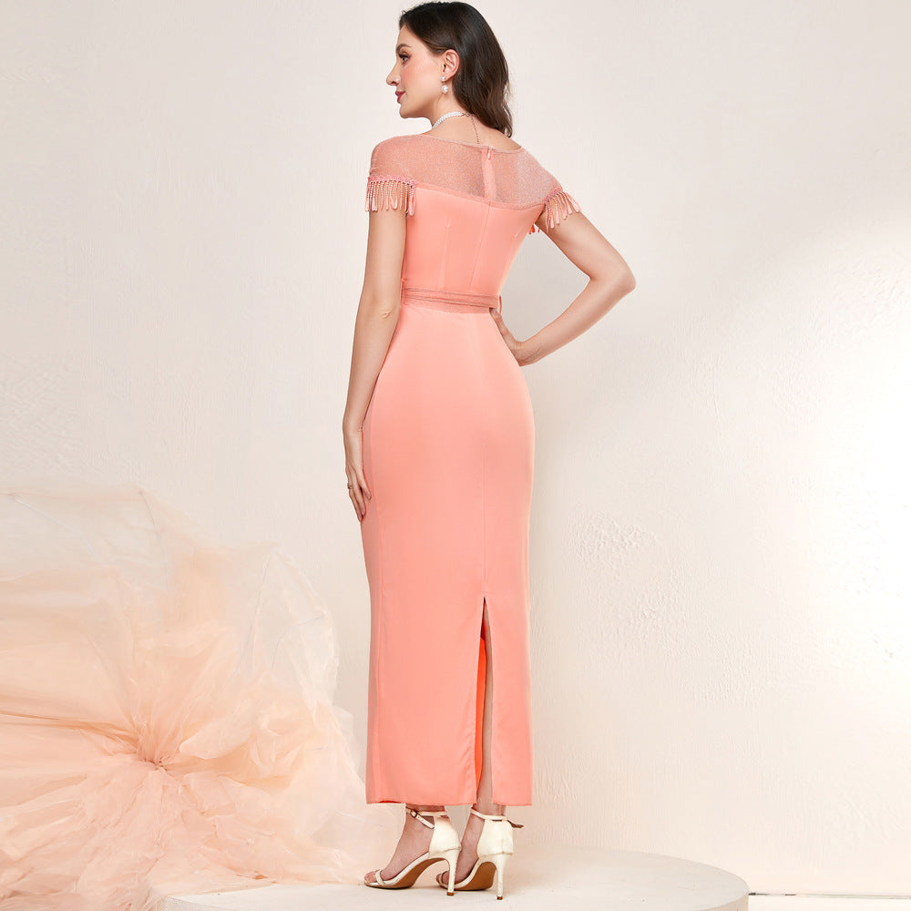Elegant Stitching Mesh High Waist Dress