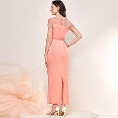 Elegant Stitching Mesh High Waist Dress